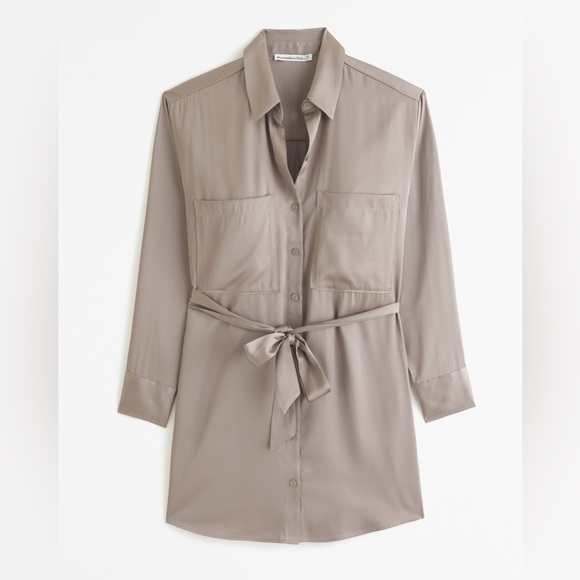 NWT Abercrombie Long-Sleeve Belted Shirt Dress - L Tall - Picture 6 of 6
